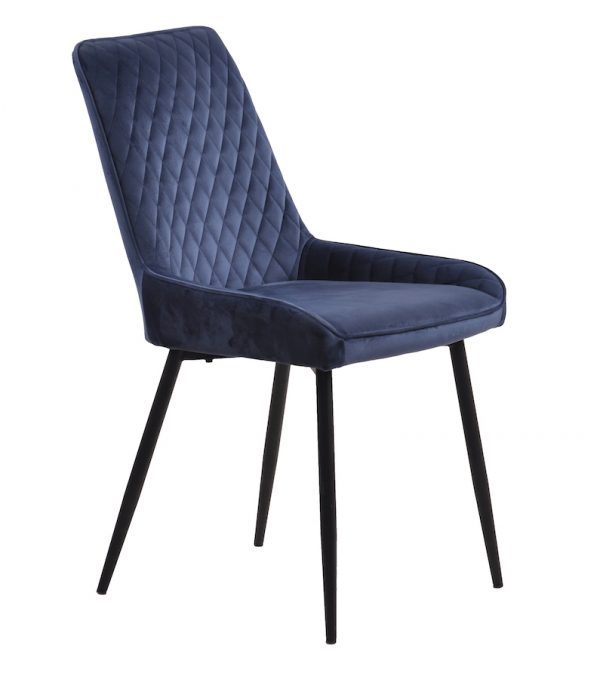 Bryer Velvet Diamond Stitched Chair with metal legs - Blue