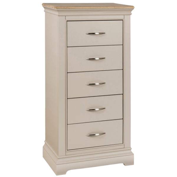 Avebury 5 Drawer Tall Chest  Painted Stone Grey with Oak Top