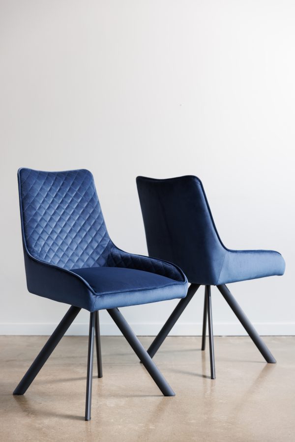 Camden Swivel Quilted Velvet Dining Chair Blue