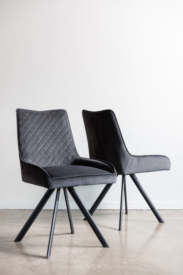 Camden Swivel Quilted Velvet Dining Chair Dark Grey