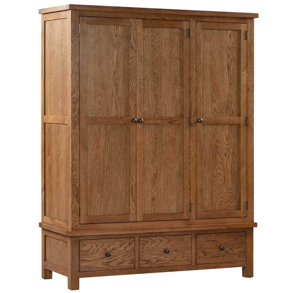 Abbey Rustic Oak Triple Wardrobe with 3 Drawers