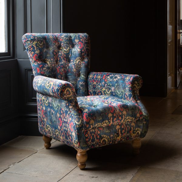 Louis Armchair in Printed Blue Fabric