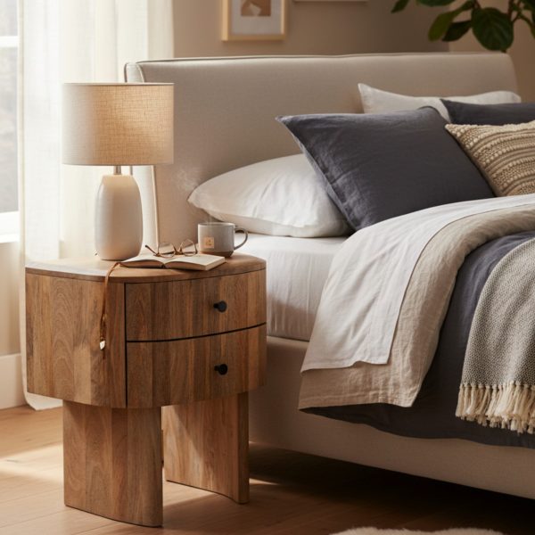 Bali Curved Mango 2 drawer Side Table